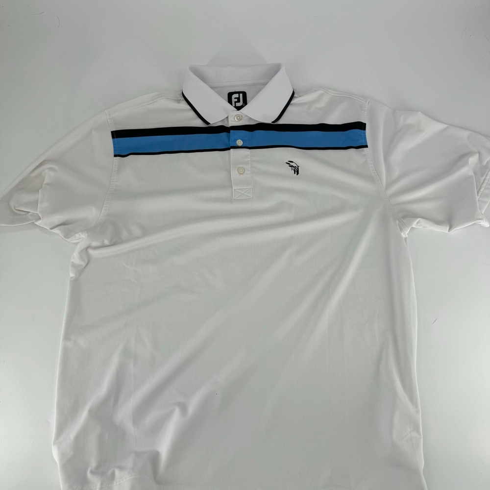 FootJoy FJ Golf Polo Shirt White Blue Stripe‎ Embroidered Logo Men's Size L